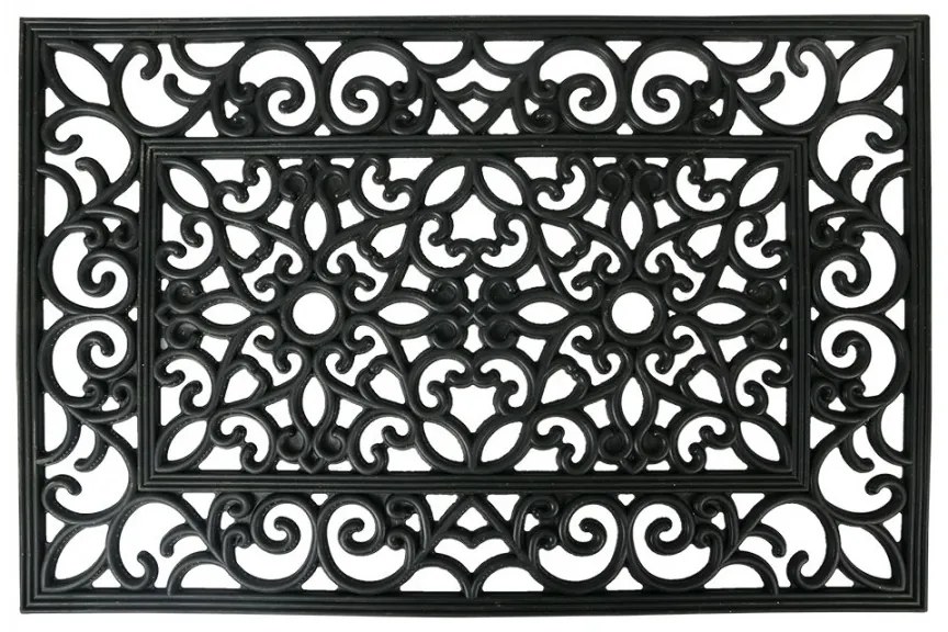 Čierny pryžová rohožka s ornamentami Ornia - 60*40*1 cm