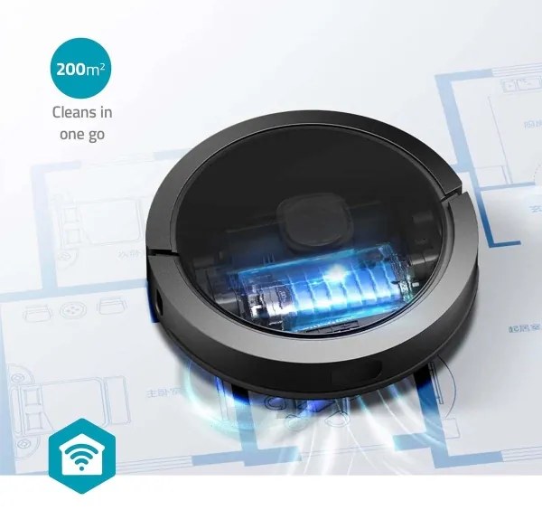 Nedis WIFIVCL002CBK - Inteligentný robotický vysávač s mopom Wi-Fi Tuya čierna + DO