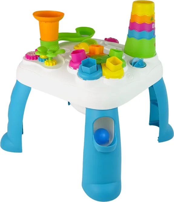 LEAN Toys Interaktívny vzdelávací stolík s triedičom a šmykľavkou pre loptičky modrý