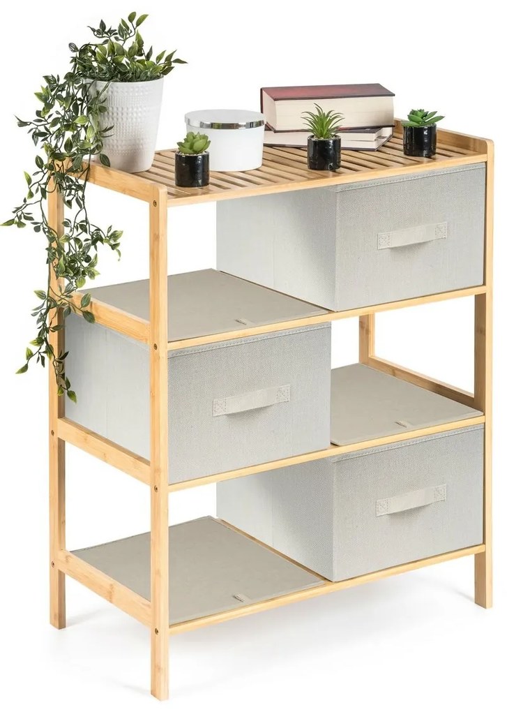 G21 Bambusový regál s košíkmi, 3 police, béžová, 3 poschodia