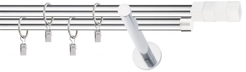 Dekorstudio Chrómová dvojradová garniža biely MAGNUM 19mm Dĺžka: 420cm, Typ uchytenia: Držiak dvojitý modern, Typ príslušenstva: Krúžky tiché so štipcami