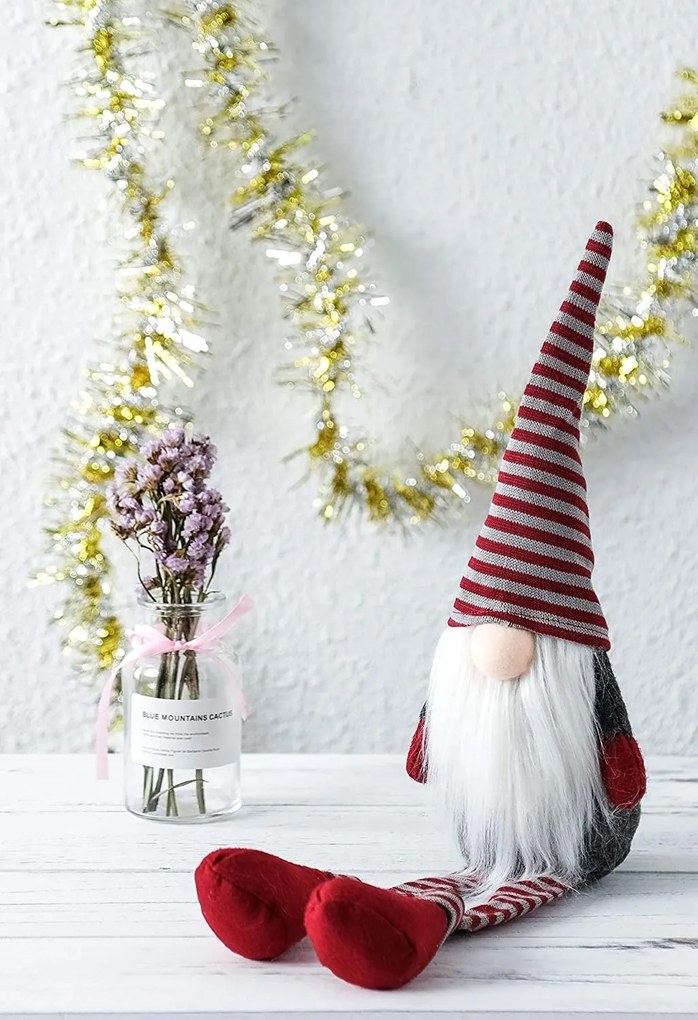 Vianočný škriatok ELF 025 - 60 cm sivý/červený