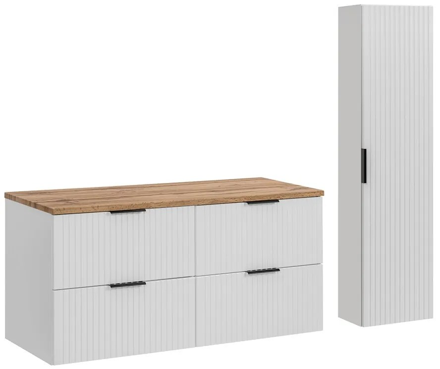 Kúpeľňová zostava Casad s doskou a skrinkami 120 cm biela/dub wotan
