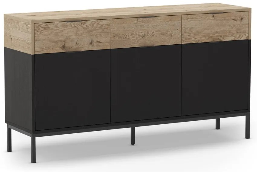 Nízka komoda v dekore duba v čierno-prírodnej farbe 150x80 cm Marion – Marckeric