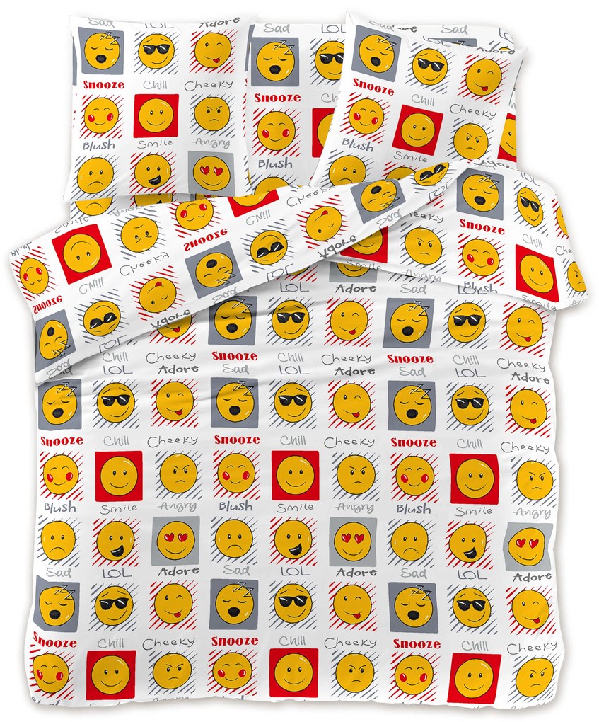 Obliečky z mikrovlákna EMOJI EMÓCIE biele Rozmer obliečky: 70 x 90 cm | 140 x 200 cm