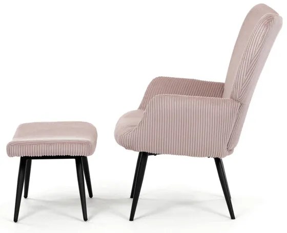 Relaxačné kreslo ušiak s taburetom ROYAL — kov, menčester, ružová