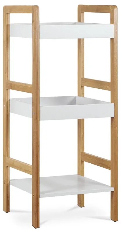 Regál, 3 police, masiv bambus, přírodní odstín, MDF, bílý matný lak, nosn. 9 kg