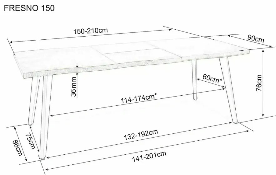 Rozkládací jídelní stůl Fresno 150/210 cm dub artisan/černý