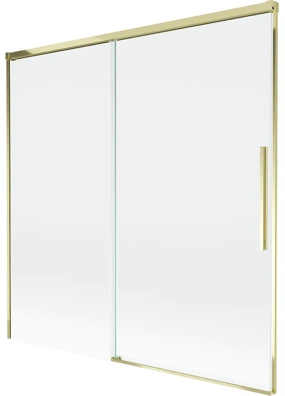 Mexen Rox, 2-krídlová posuvná vaňová zástena 160 x 150 cm, 8mm číre sklo, zlatý lesklý profil, 8C9-160-001-50-00
