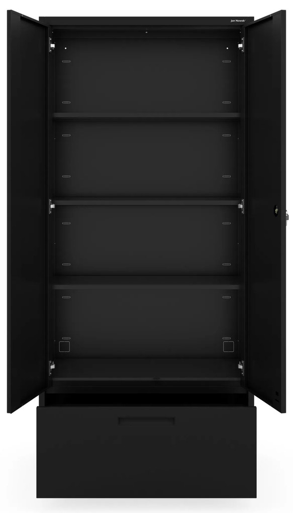 Kovová skriňa MEGAN – čierna, zásuvka na dokumenty, 195 cm