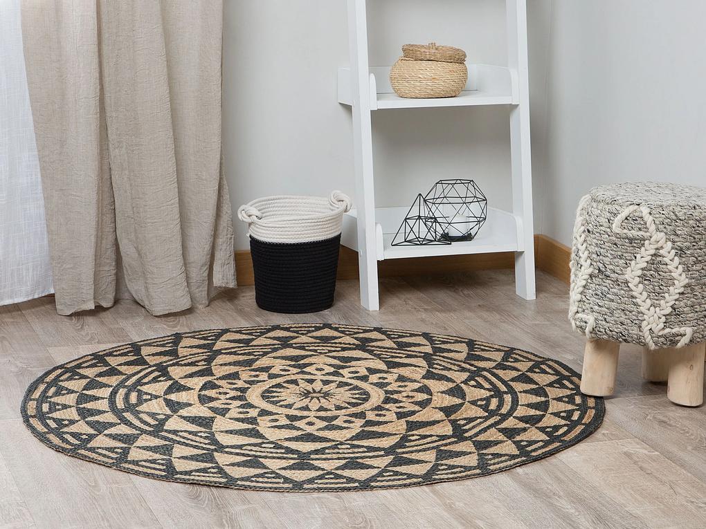 Okrúhly jutový koberec ⌀ 120 cm béžová/čierna ALAKIR Beliani