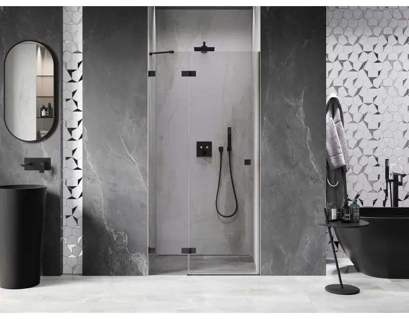 Mexen, Mexen Lunar ľavé výklopné sprchové dvere 70 cm, transparentné, čierne - 834-070-000-70-00-L