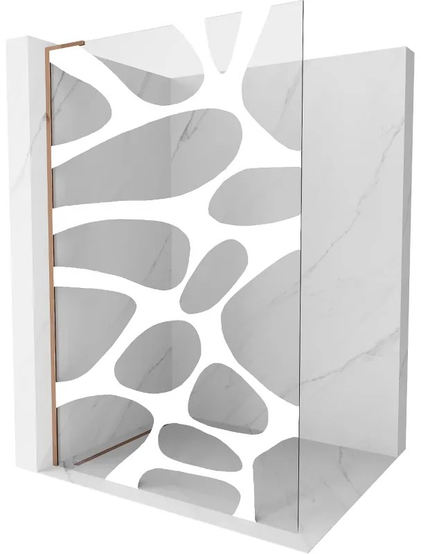 Mexen Kioto L, sprchová zástena Walk-In 90 x 200 cm, 8mm číre sklo biely vzor, ružové zlato profil, 800-090-103-60-97