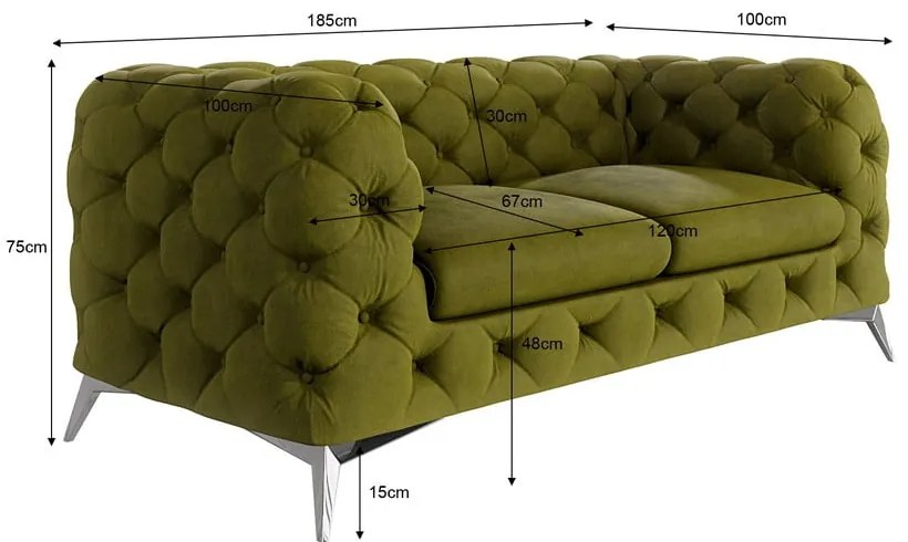 Zelená zamatová pohovka 185 cm Chelsea – Ropez