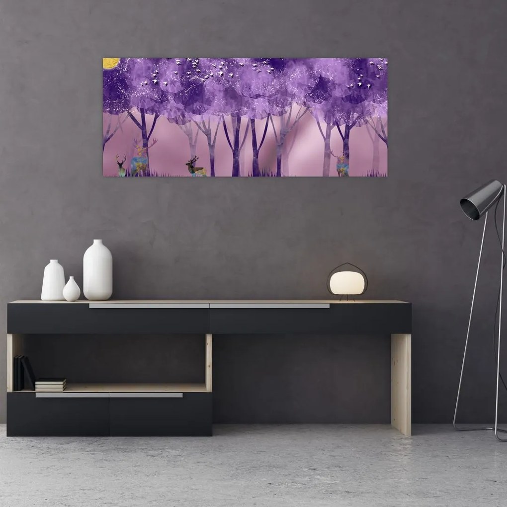 Obraz - Jelene v magickom lese (120x50 cm)