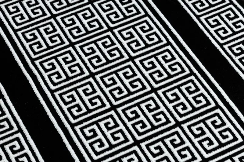 Dywany Łuszczów, Koberec behúň Gloss 6776 85 greek black/ivory, 70x200, čiernobiela, obývacia izba