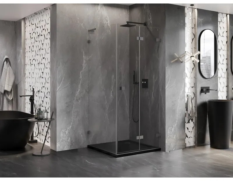 Mexen Lunar-F L, skladací sprchový kút pravý 70 x 70 cm, 8mm číre sklo, profil grafit brúsený, 836L-070-070-66-00-P