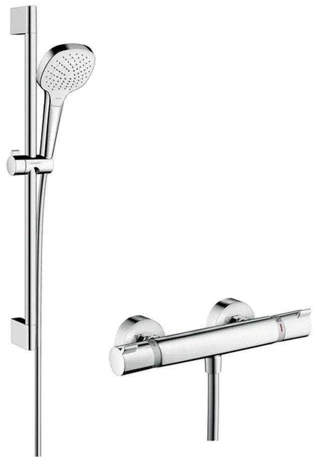 Hansgrohe Croma Select E, sprchová súprava Vario s termostatom Ecostat Comfort a sprchovou tyčou 65 cm, biela/chrómová, HAN-27081400