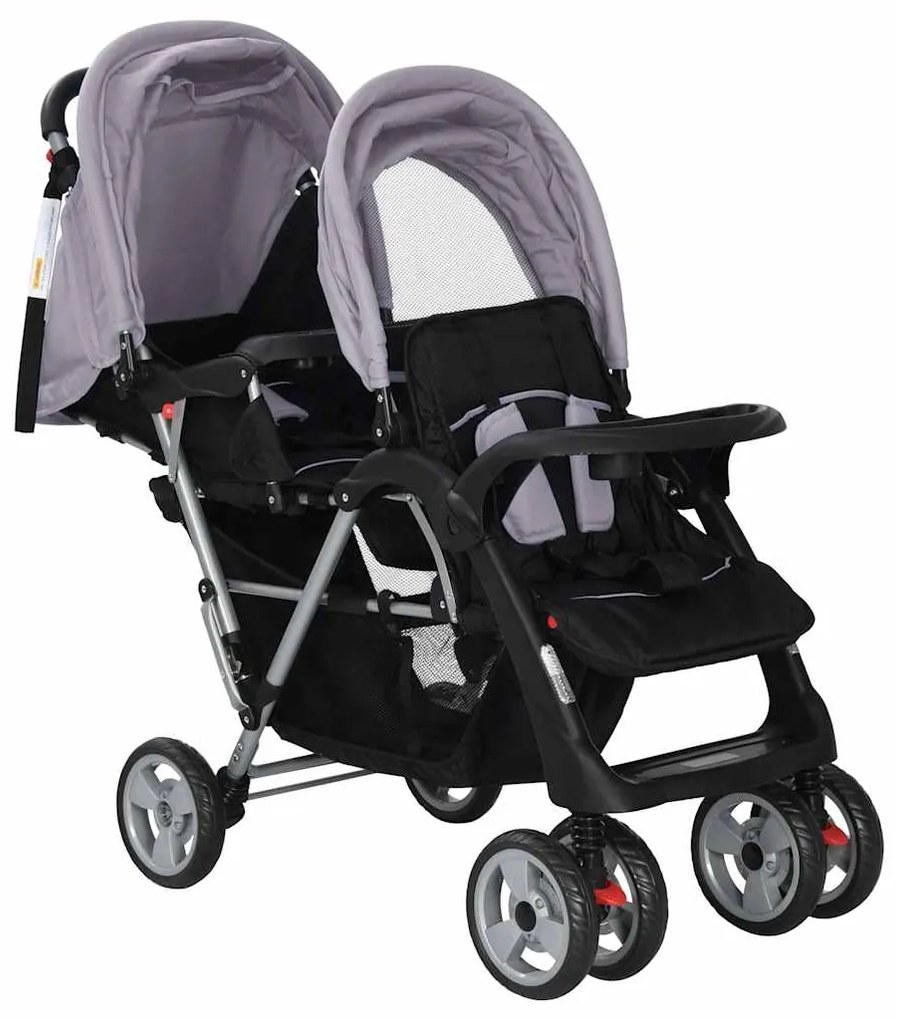 Súrodenecký kočík, oceľ, sivo čierny