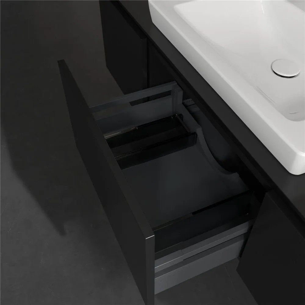 VILLEROY &amp; BOCH Legato závesná skrinka pod umývadlo (umývadlo v strede), 3 zásuvky, s LED osvetlením, 1400 x 500 x 380 mm, Black Matt Lacquer, B684L0PD