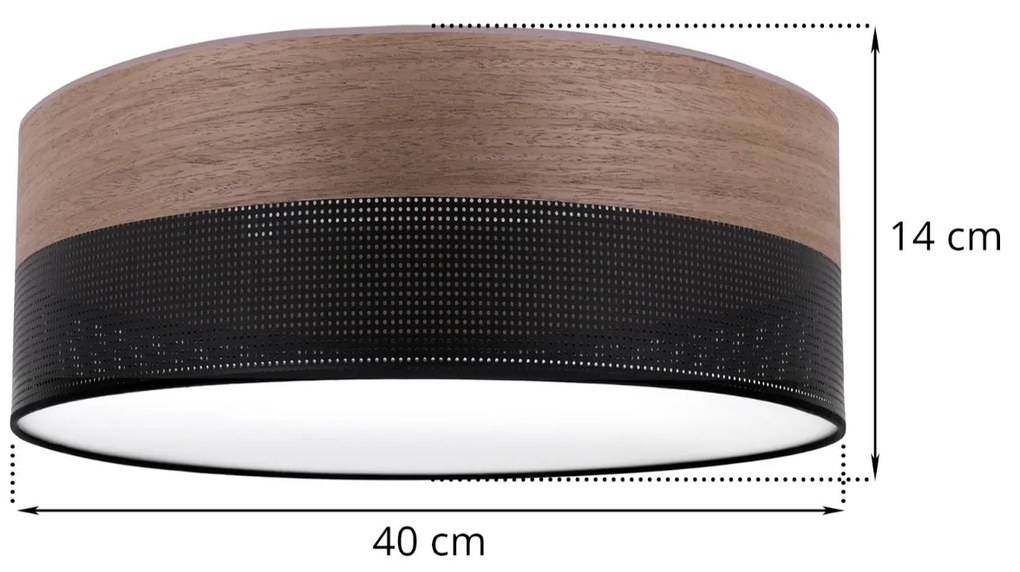 Stropné svietidlo Wood, 1x hnedá orechová dýha/čierne PVC tienidlo, (biele plexisklo), (fi 40cm)