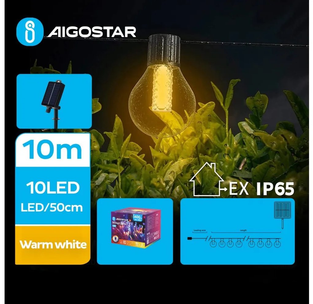 Aigostar B.V. Aigostar - LED Solárna dekoračná reťaz 10xLED/8 funkcií 10,5m IP65 teplá biela AI0956
