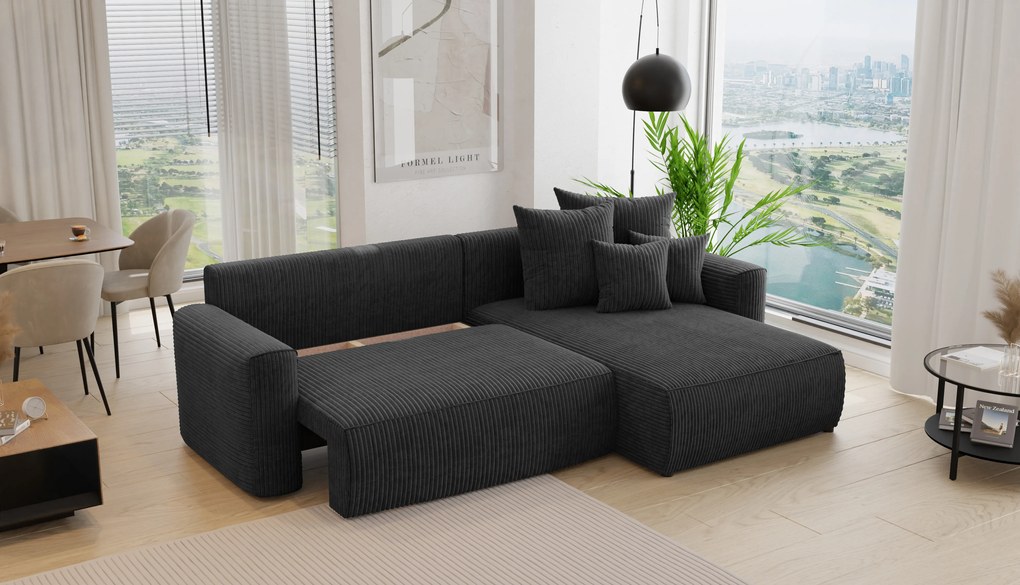 Rohová sedačka Baria (P) (čierna). Akcia -20%. Vlastná spoľahlivá doprava až k Vám domov. 1133102