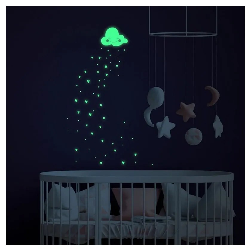 Svietiace samolepky na stenu Ambiance Hearts and Clouds