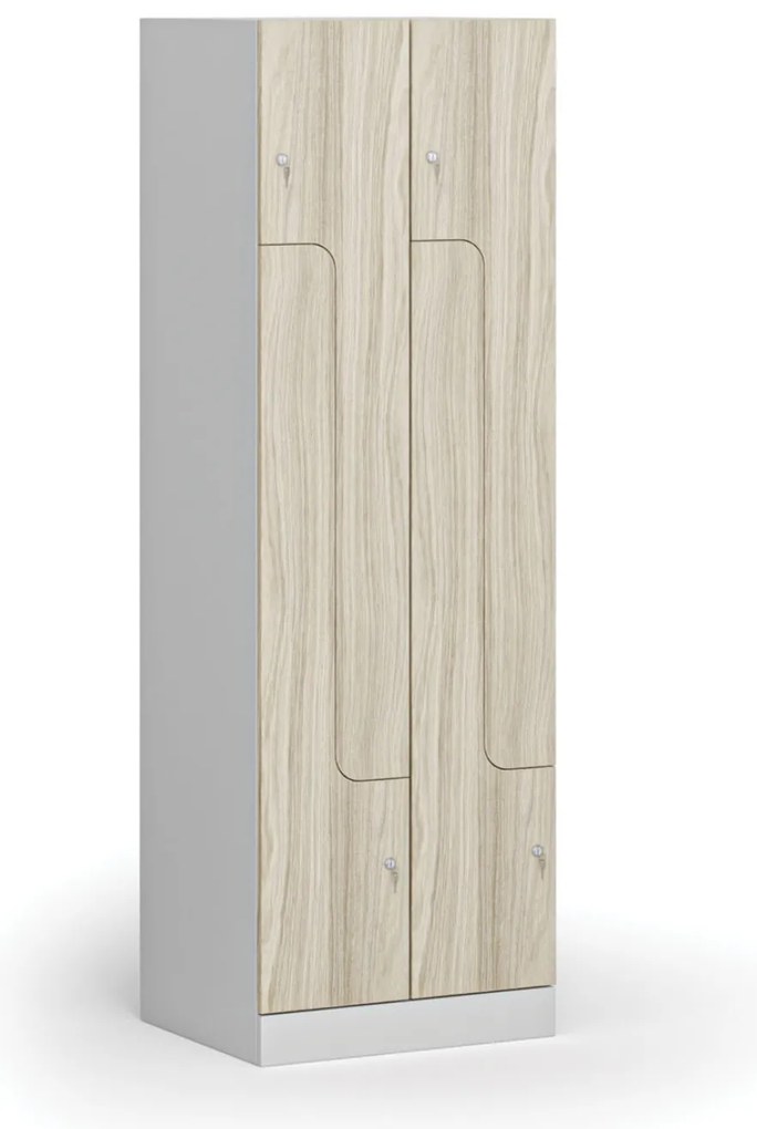 Kovová šatníková skrinka S1 Z, 4 oddiely, 1850 x 600 x 500 mm, cylindrický zámok, laminované dvere, dub prírodný