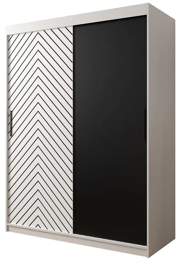 Skriňa Jodełka 150 biely/biely/čierna