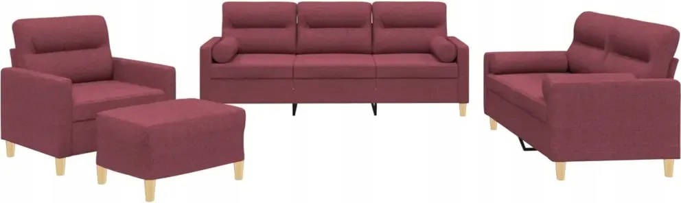 vidaXL 4-dielna sedacia súprava s vankúšmi, vínovo červená, tkanina