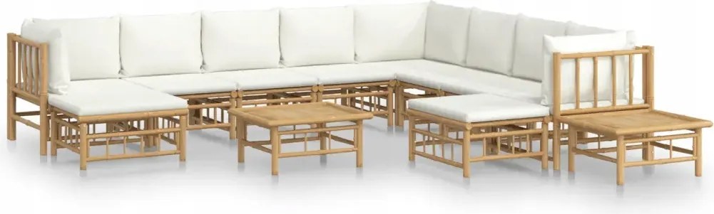 vidaXL 12-dielna sada záhradného nábytku, krémové vankúše, bambus