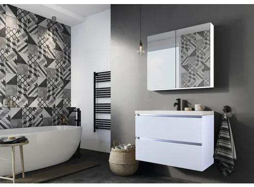 Kúpeľňový nábytkový set Vogue 60 cm s keramickým umývadlom a zrkadlom s LED osvetlením biela vysoko lesklá