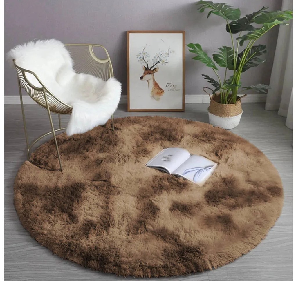 Hnedý okrúhly shaggy koberec Ombre Rozmer: 200 cm