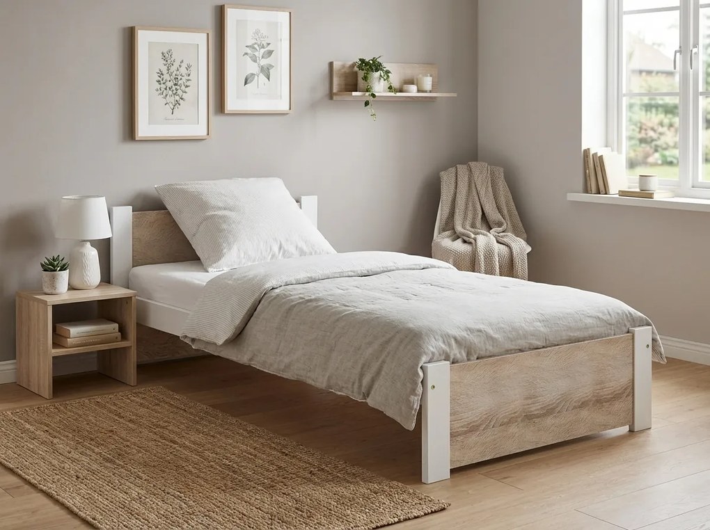 Posteľ IKAROS 80 x 200 cm, biela/dub sonoma Rošt: S latkovým roštom, Matrac: Bez matraca