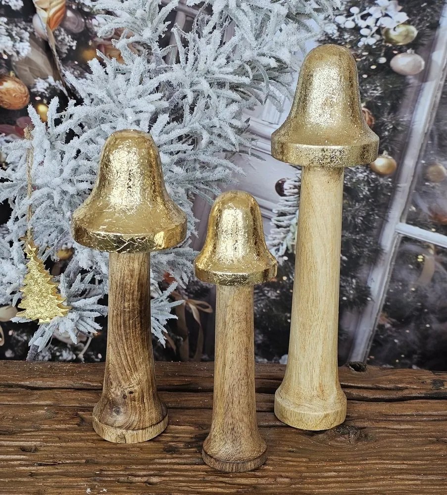 Set 3ks dekorácie huba z mangového dreva - Ø 8 * 31 cm
