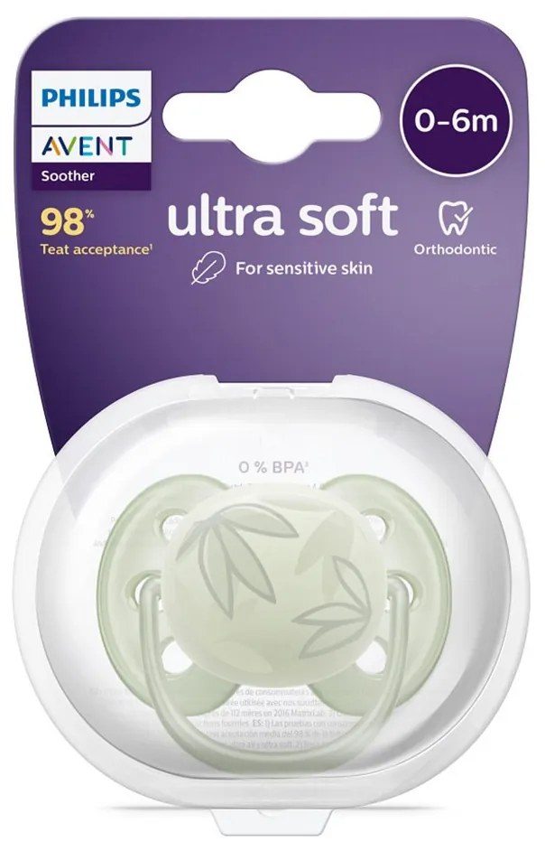 Dojčenský cumlík Ultrasoft Premium Avent 0-6 mesiacov listy