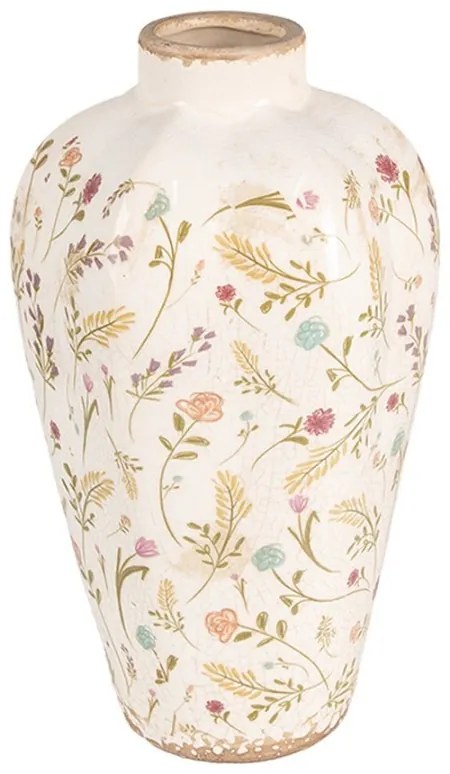 Béžová keramická váza s kvietkami Floral Cartoon S - Ø 17*30 cm