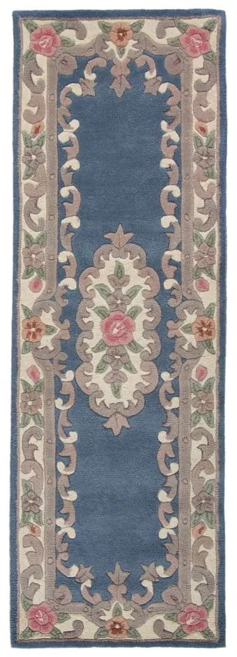 Modrý vlnený behúň Flair Rugs Aubusson, 67 × 210 cm