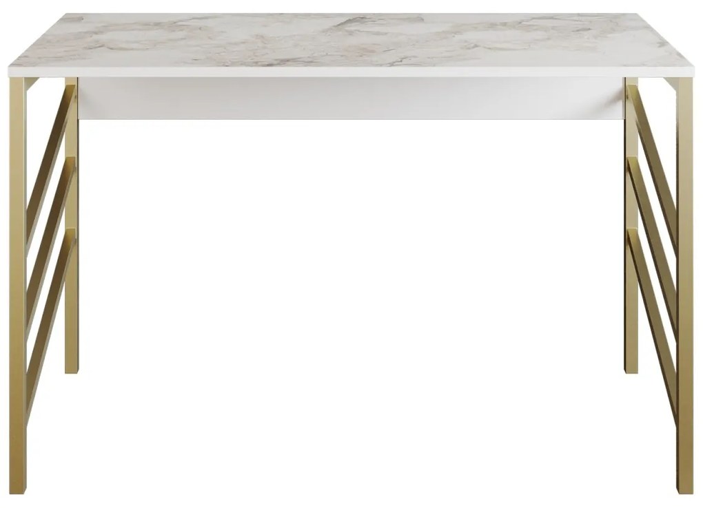 Písací stôl TUNA biely mramor/zlatý
