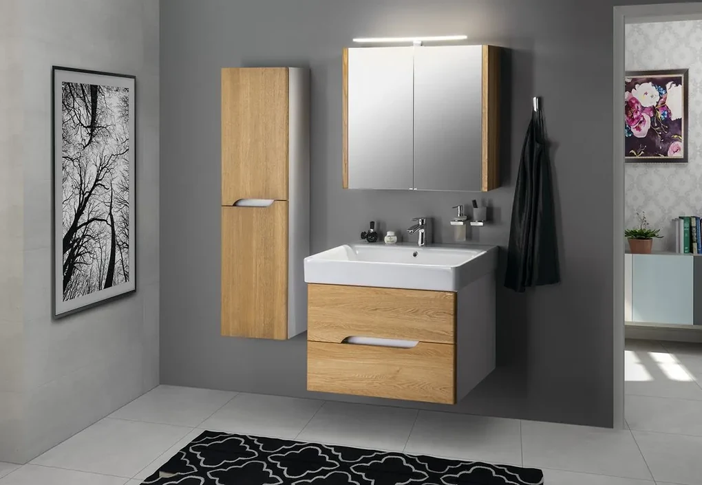 Sapho Sapho, MEDIENA umývadlová skrinka 57x50,7x48,5cm, biela matná/dub natural, MD062