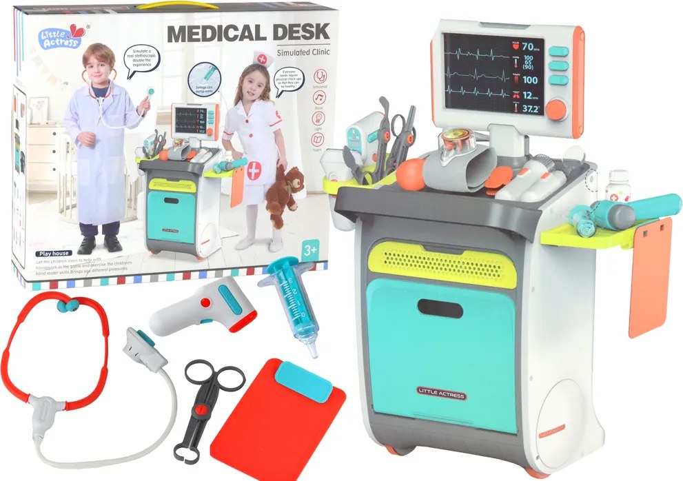 LEAN Toys Súprava malého doktora lekársky vozík RTG EKG svetlá zvuk 36 ks