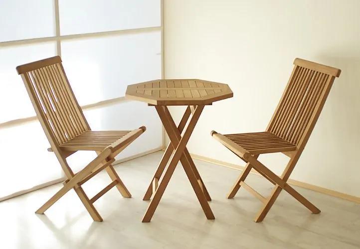 Luxusný balkónový set z teakového dreva, 1 stôl + 2 skladacie stoličky