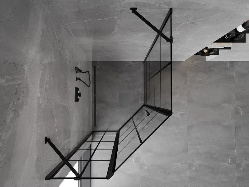 Mexen Mist, päťuholníkový sprchový kút, ľavý 80 x 100 cm, čierna mriežka, čierny - 8A8-080-100-70-77-L