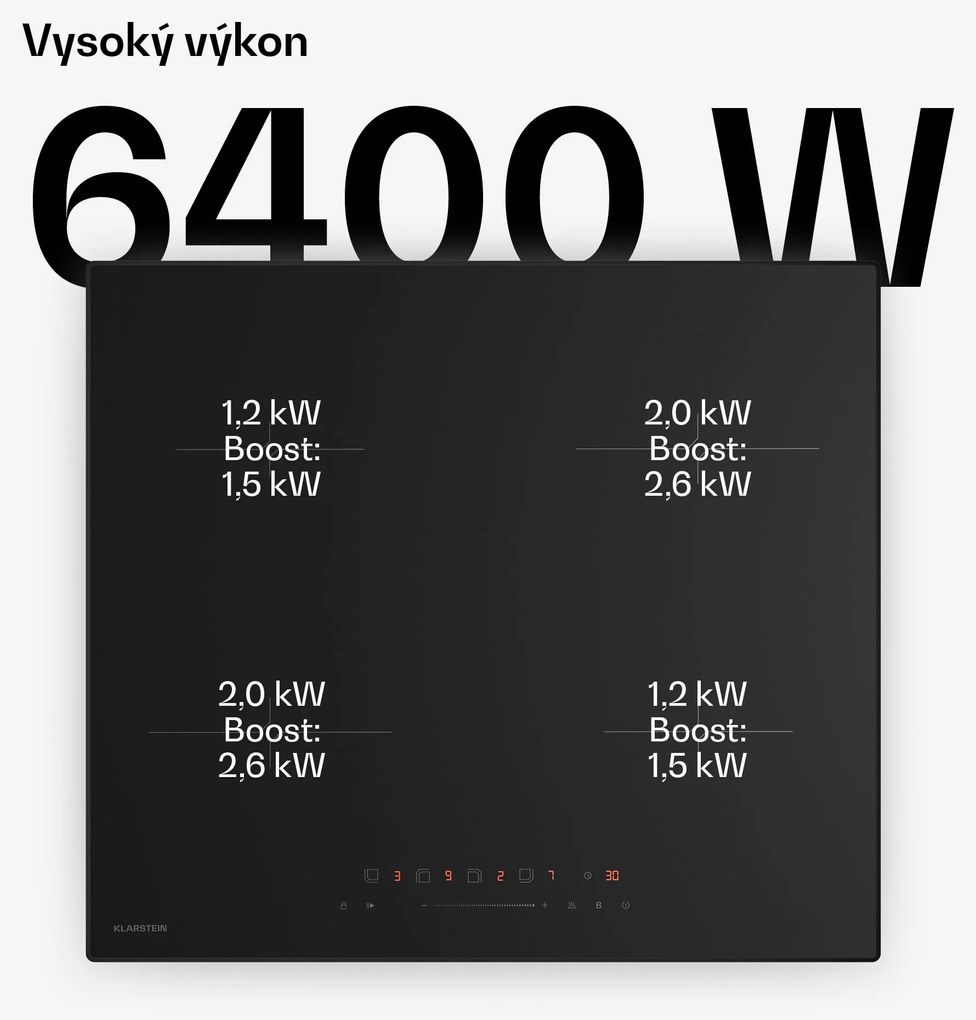 Klarstein Velaire indukčná varná doska, elegantná, minimalistická, výkonná, 4 varné zóny, 7000 W, 60 cm