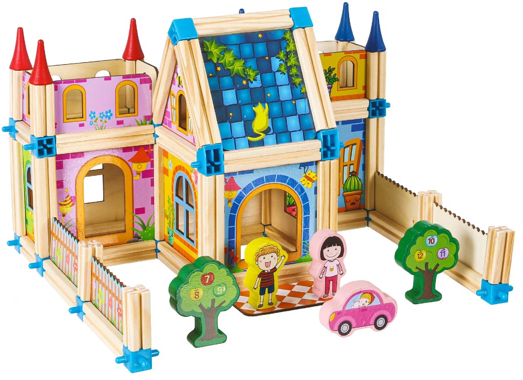 WELLHOX Drevené stavebné bloky Domček 6 v 1 DELTA-CC125M14