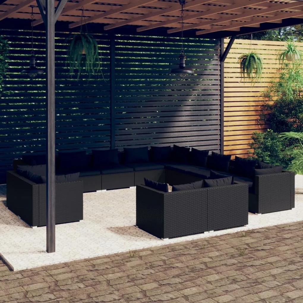 13-dielna záhradná sedacia súprava s vankúšmi polyratan čierna