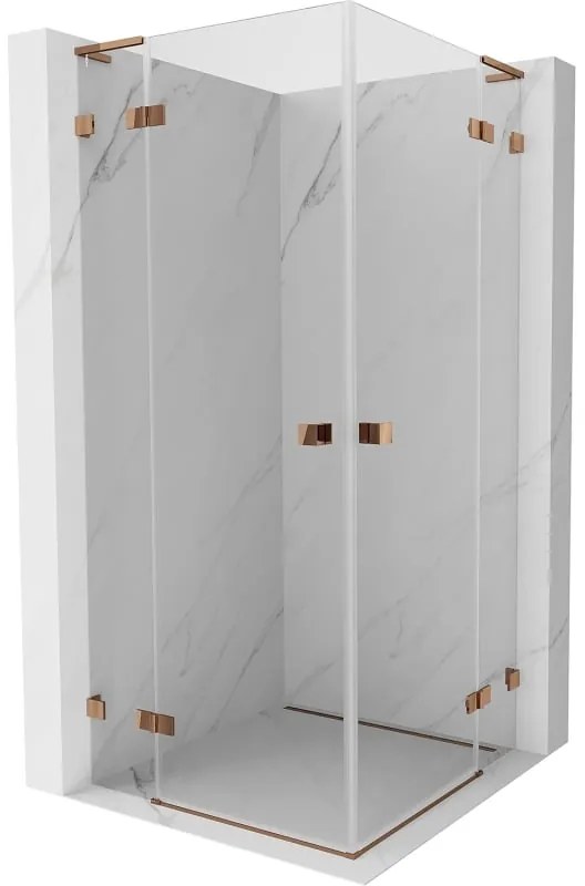 Mexen Lunar, L Duo výklopný sprchový kút 75 x 75 cm, 8mm číre sklo, profil ružové zlato, 834L-075L-075P-60-00