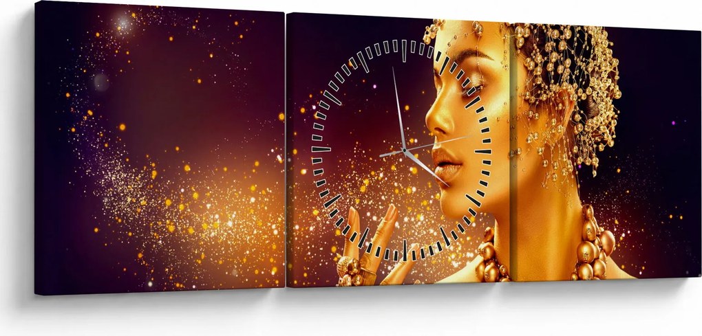 Obraz - Zlatý makeup (s hodinami) (90x30 cm)