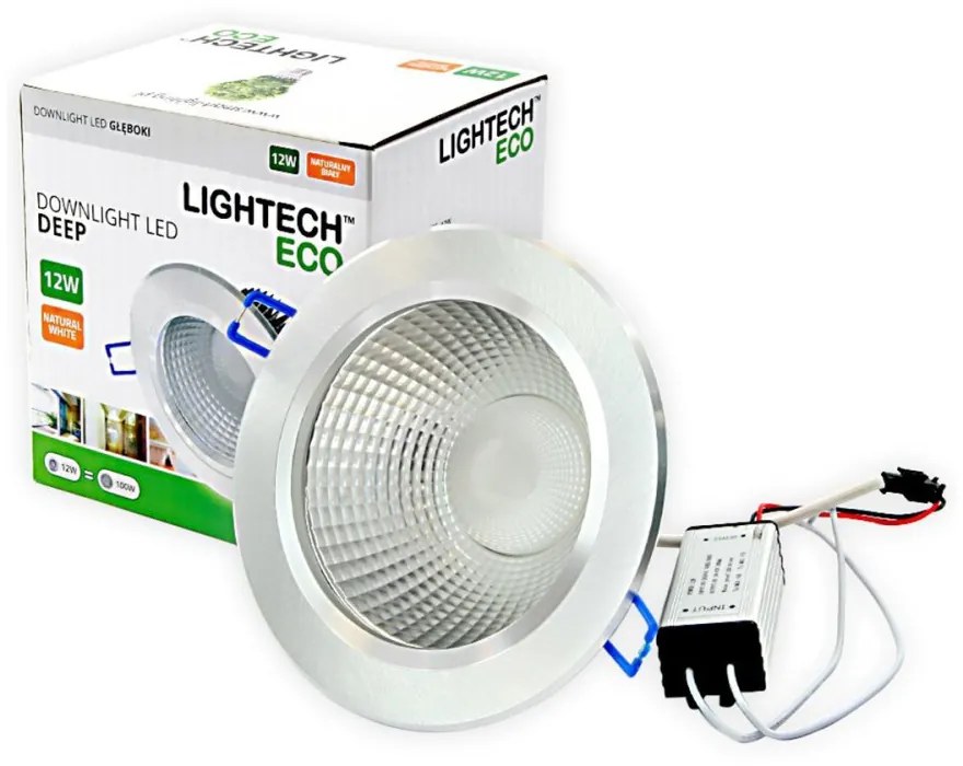 Stropné svietidlo 12W LED DOWNLIGHT DEEP Round 4000K 960lm Silver